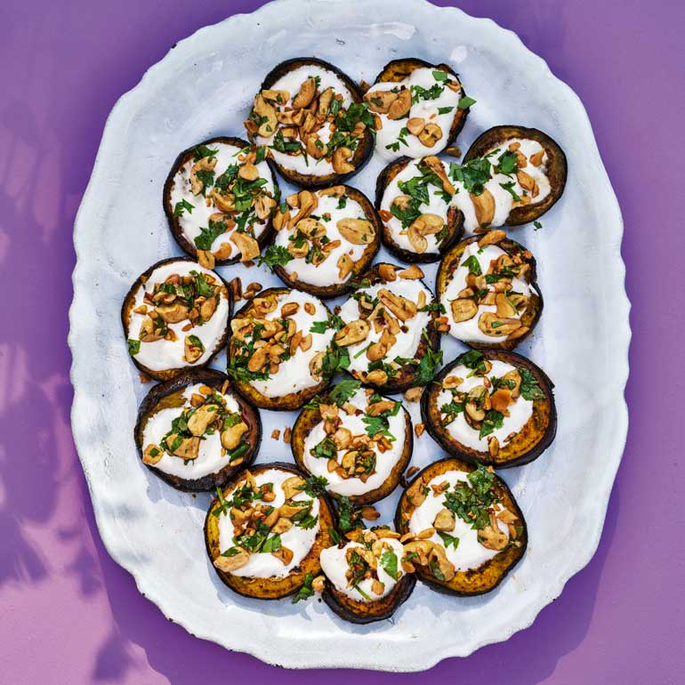 Kurkuma-aubergines met yoghurt