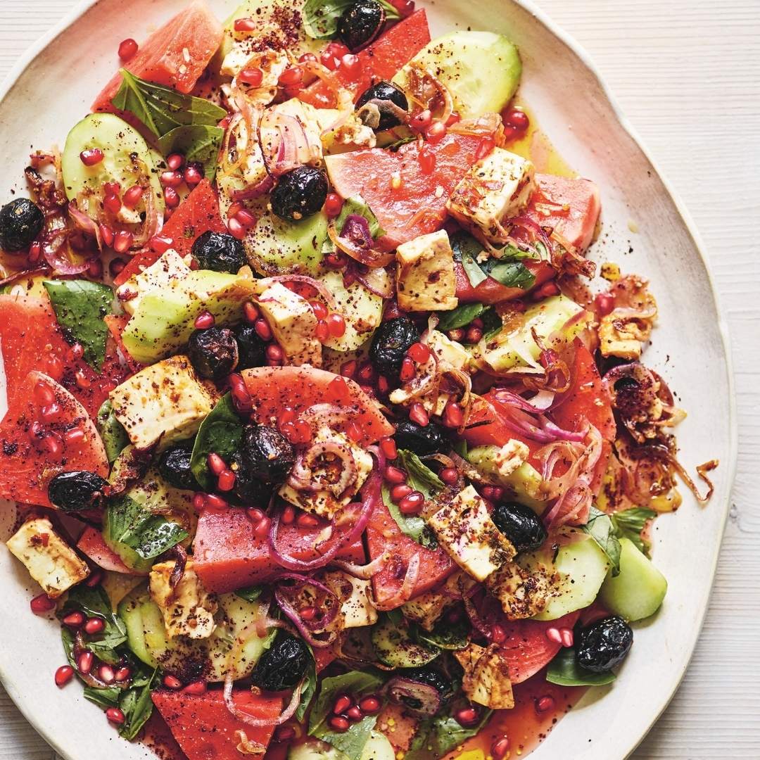 Salade met watermeloen en gebakken feta