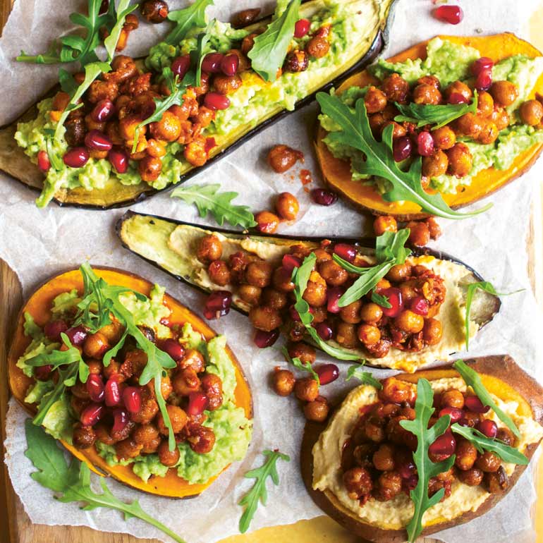Zoete-aardappel en aubergine toast