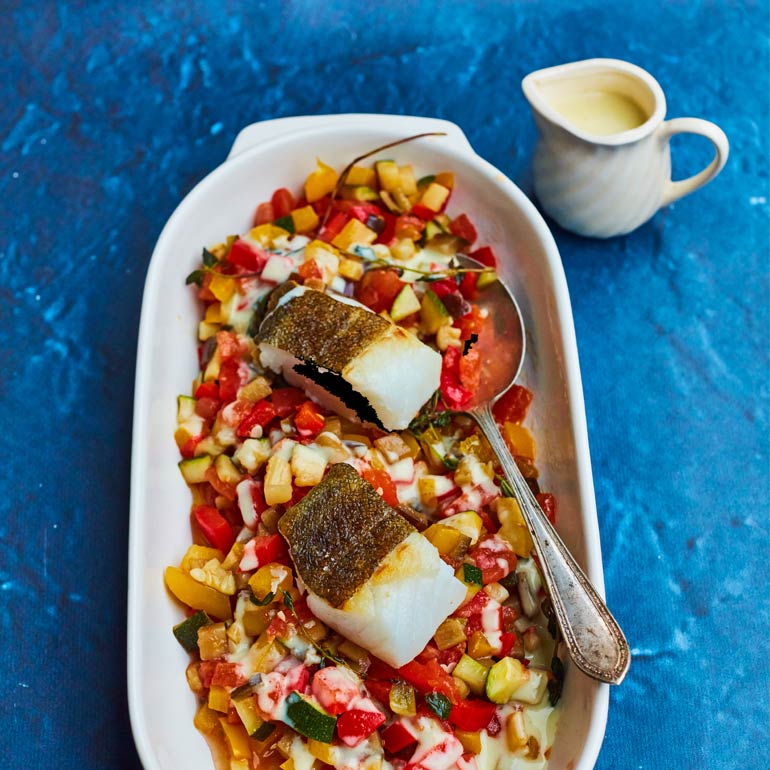 Ratatouille met skrei en venkeljus