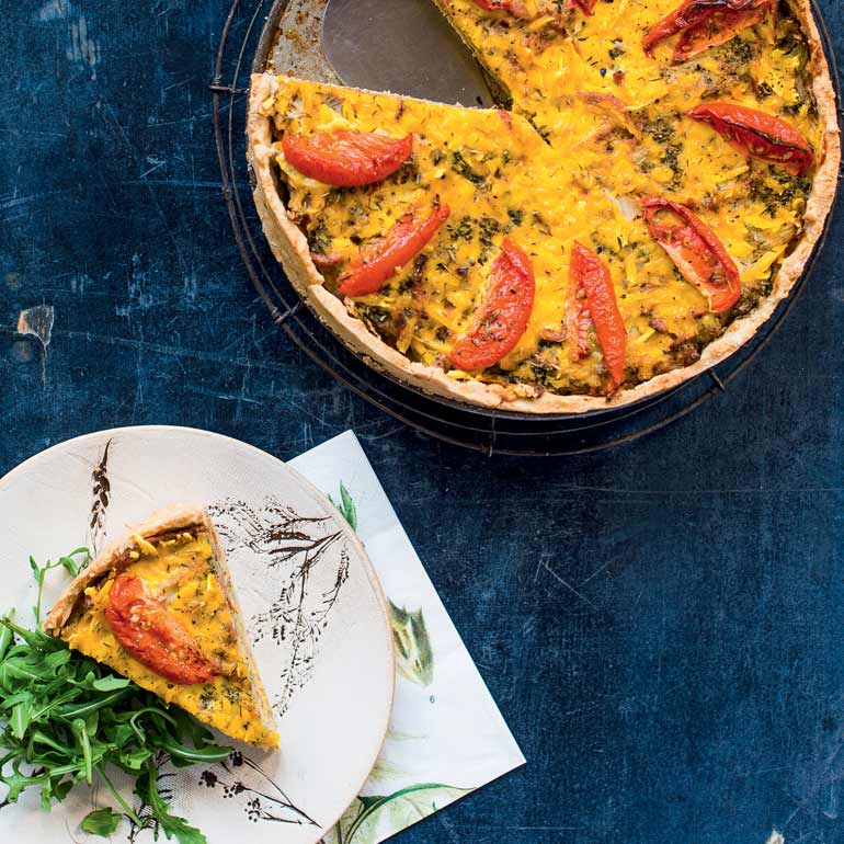 Broccoliquiche met vegan spek
